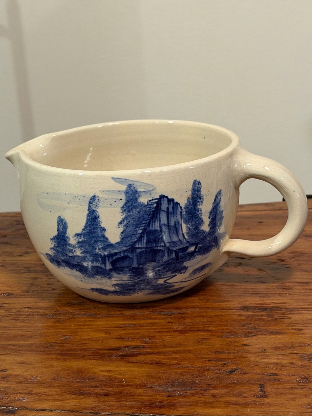 Cream Ceramic Mixing Bowl with Blue Landscape Design